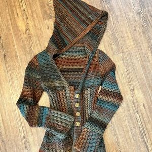 Hand crochet acrylic pixie sweater made by Efilly designs